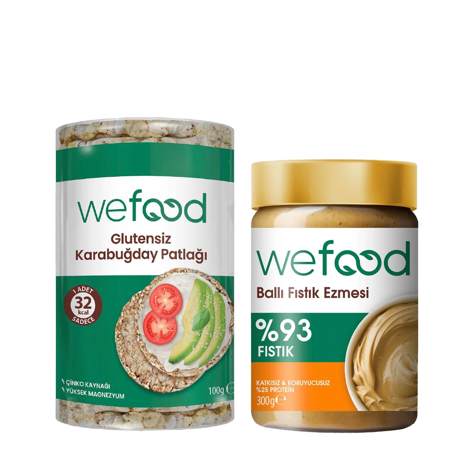 Wefood Şekersiz Ham Ballı Fıstık Ezmesi 300 gr + Wefood Glutensiz Karabuğday Patlağı 100 gr